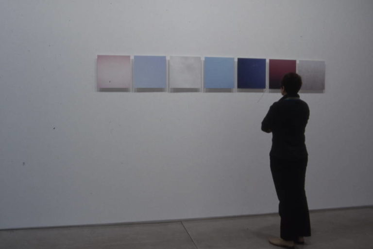 Untitled (skies), various familiar locations) 2003, color photographs on plexiglas panels, 14” x 14” / ed 5